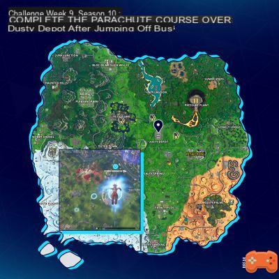 Fortnite: Complete the freefall course above Dusty Depot after jumping from the Battle Bus, Bullseye Challenges, Season 10, Week 9
