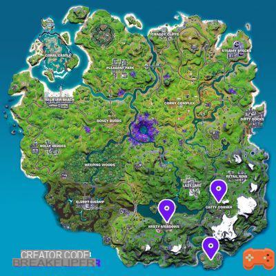 Visit Misty Meadows, Catty Corner and Cod Camp in a single match in Fortnite Season 7 Challenge