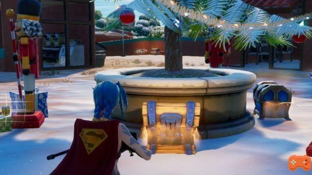 Search a chest under a Christmas tree in Fortnite, winter challenge