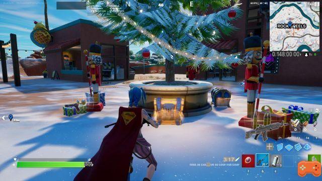 Search a chest under a Christmas tree in Fortnite, winter challenge