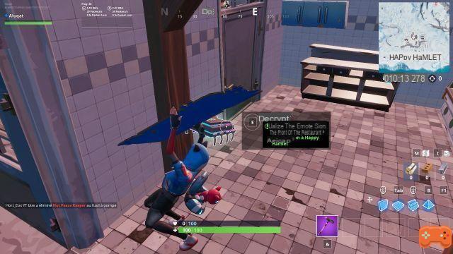 Fortnite: Chip 60 Decryption, Use the Sign emote in front of the little pig's restaurant in Happy Hamlet, Challenge
