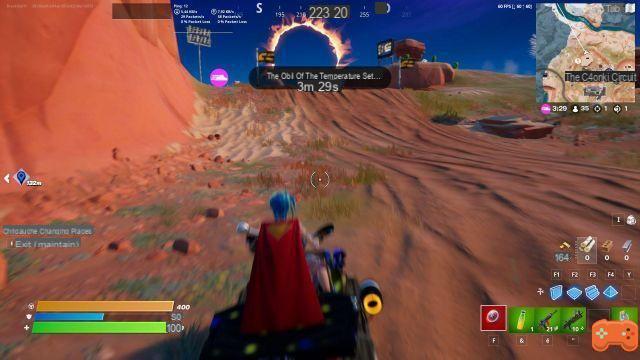 Cross flaming circles with a vehicle, challenge Fortnite week 1 season 1 of chapter 3