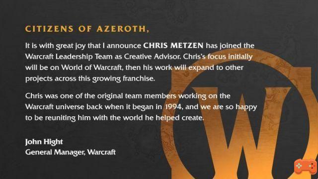 Chris Metzen está de vuelta en el equipo de WoW y Warcraft