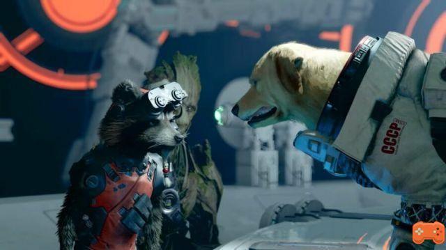 Cosmo, el perro espacial, se enfrenta a Rocket Raccoon en Guardianes de la Galaxia de Marvel