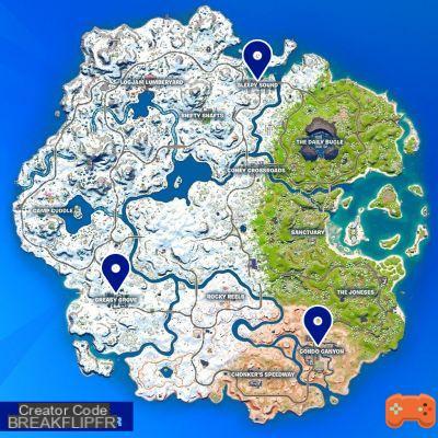 Collect small planes in Condo Canyon, Greasy Grove or Sleepy Sound in Fortnite, Christmas challenge