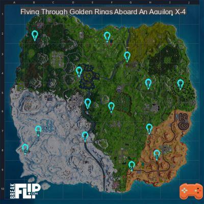 Fortnite: Flying through golden rings in an X-4 Stormwing, 14 day challenges