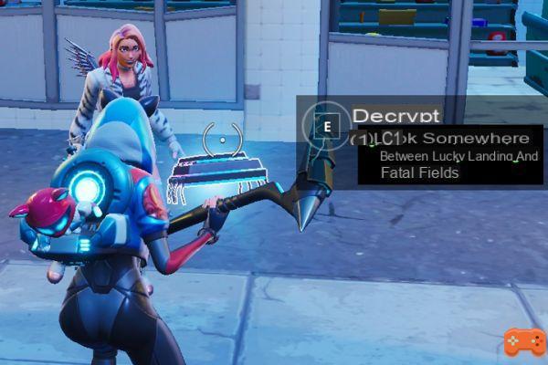 Fortnite: Chip 63 Decryption, Search somewhere between Lucky Landing and Fatal Fields, Challenge